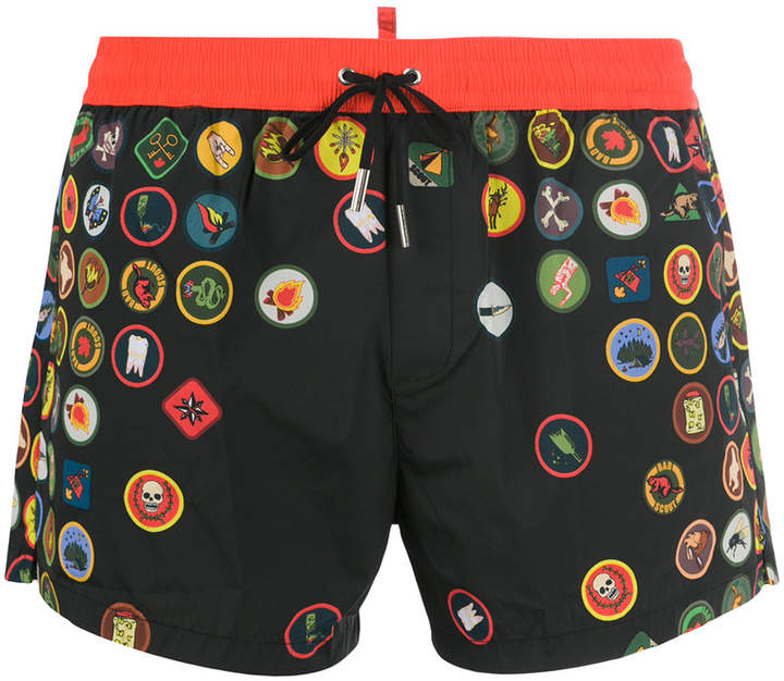 badge print swim shorts