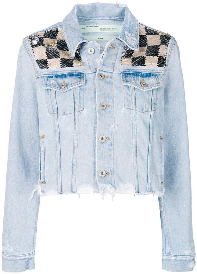 checkered sequin denim jacket