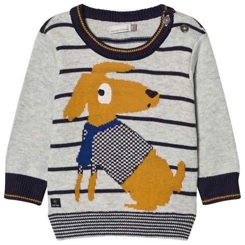 Grey Dog and Stripe Knit Jumper