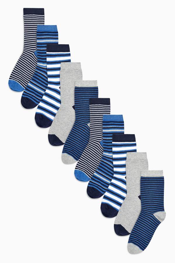 Boys Blue Stripe Socks Ten Pack (Older Boys) - Blue