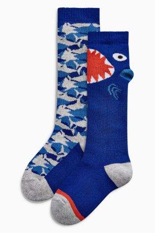 Boys Cobalt Shark Character Welly Socks Two Pack (Younger Boys) - Blue