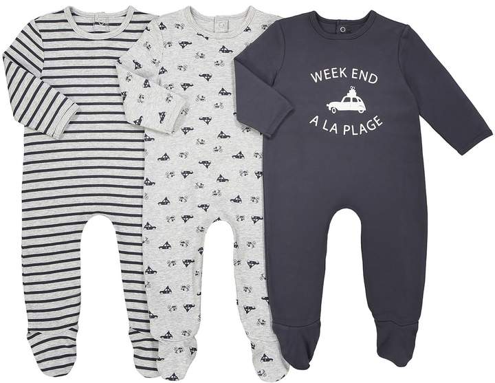 La Redoute Collections Pack of 3 Car Motif Sleepsuits, Birth-3 Years