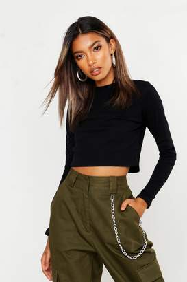 boohoo Ribbed High Neck Long Sleeve Crop Top