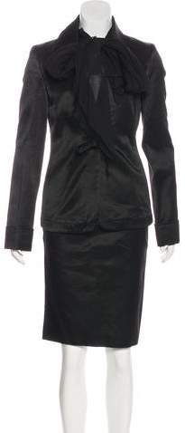 Tie-Accented Satin Skirt Suit w/ Tags