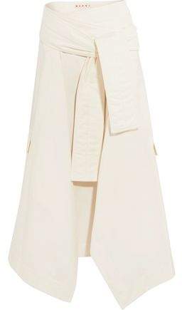 Asymmetric Wrap-Effect Cotton Midi Skirt