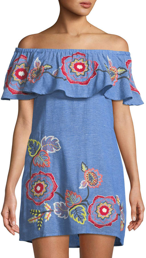 Off-The-Shoulder Embroidered Mini Dress
