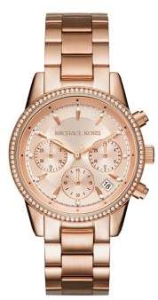 Ritz Studded Rose Goldtone Stainless Steel Chronograph Bracelet Watch