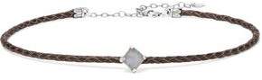 Braided Leather Silver-Tone And Stone Choker