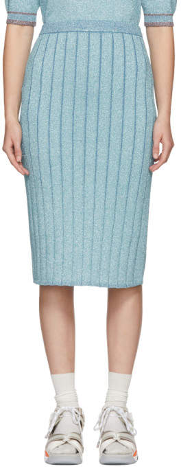 Blue Lurex Pencil Skirt