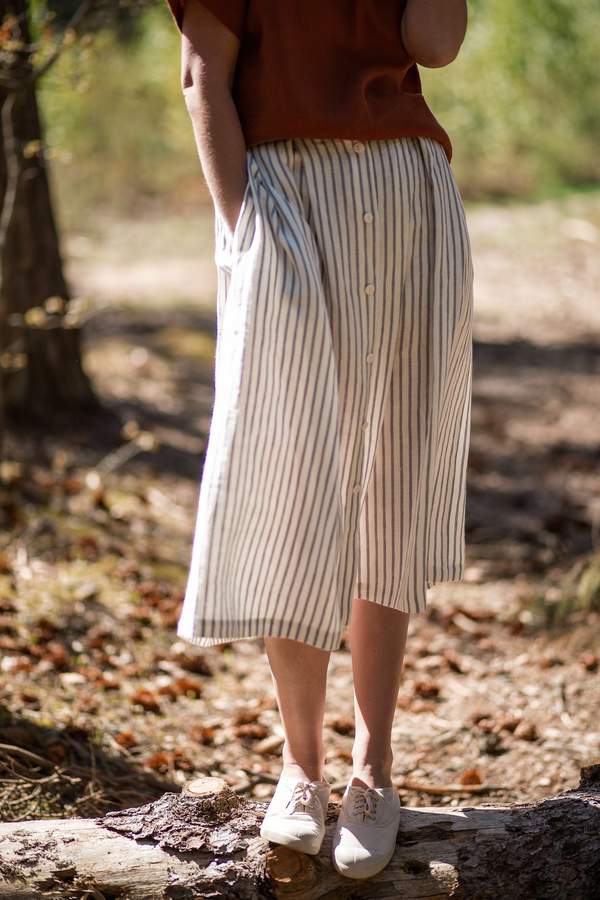 Etsy Linen Women Skirt/Striped Linen Skirt/Midi Length Skirt/Handmade by OFFON