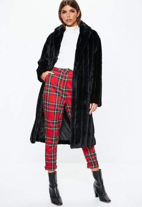 Black Premium Pelted Faux Fur Coat, Black