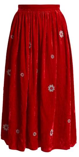 JUPE BY JACKIE Strock floral-embroidered silk-velvet skirt