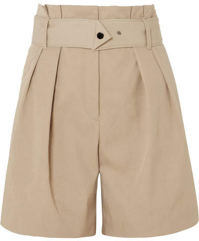 Waoi Belted Pleated Canvas Shorts - Beige