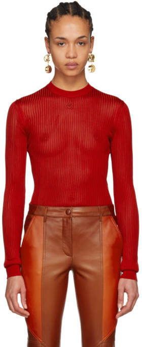 Red Ribbed Crewneck Sweater