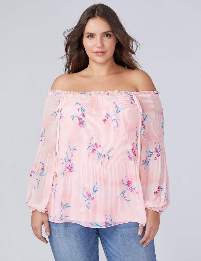 Printed Pleated Off-the-Shoulder Top