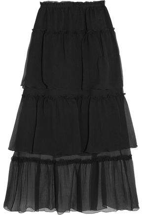 Ruffled Tiered Silk-Georgette Maxi Skirt