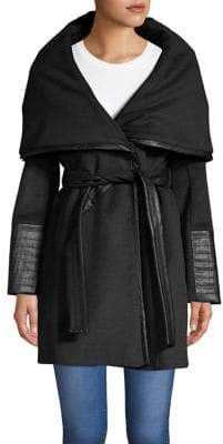Via Spiga Faux-Leather Waist-Tie Walker Coat