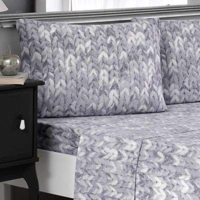 Brielle Knit Print Cotton Jersey Queen Sheet Set in Grey
