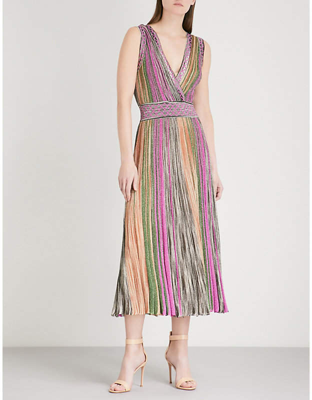 Metallic-striped woven dress