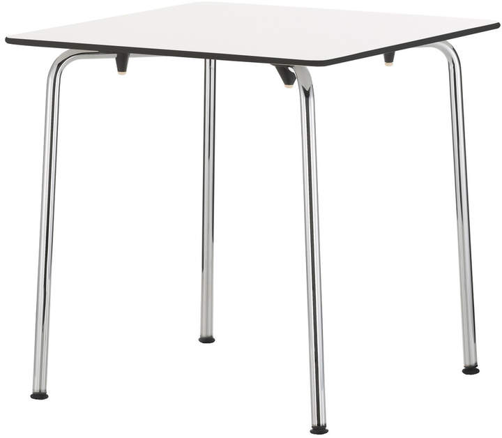 Hal Tisch, quadratisch, Weiß / chrom, schwarze Gleiter