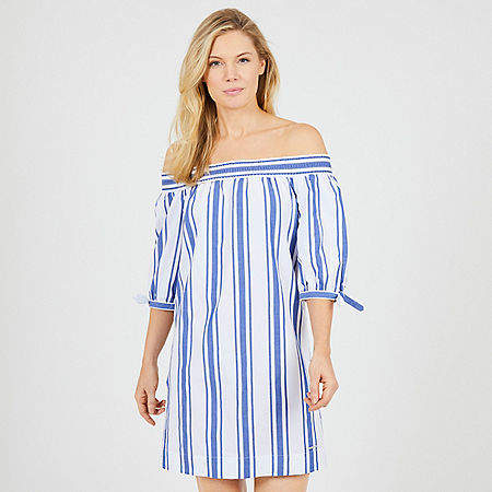 Tie Sleeve Off-the-Shoulder Striped Dress