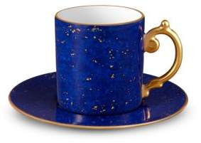 Lapis-Look Limoges Porcelain & 24K Gold Espresso Cup & Saucer