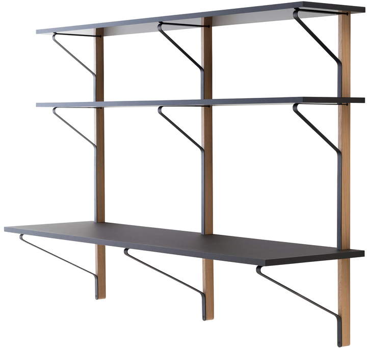 REB 010 Kaari Wandregal mit Schreibtisch, 200 cm, Schwarz / Eiche natur