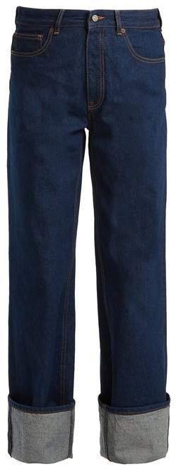 Turned-up cuff high-rise wide-leg jeans