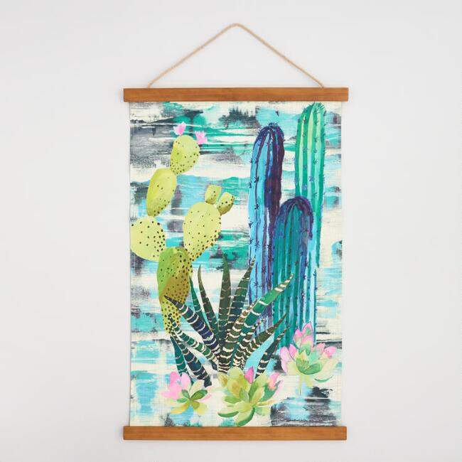 Cactus Canvas Tapestry with Wood Frame Wall Art