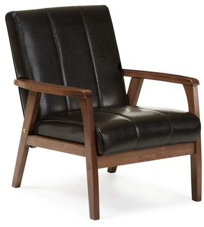 Nikko Mid - Century Modern Scandinavian Style Faux Leather Wooden Lounge Chair