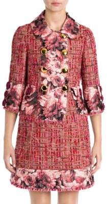 Floral Jacquard Trim Tweed Jacket