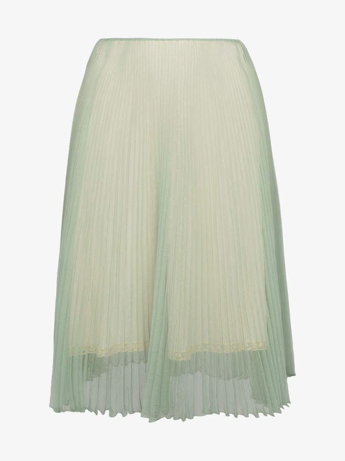 Green Silk Pleated Skirt