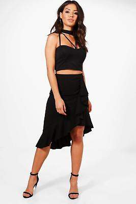 Damen Katie Midirock aus Kreppstoff mit asymmetrischem Rüschensaum in