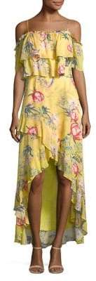 Floral Ruffle Cold-Shoulder Maxi Dress