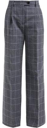 Acne Studios Checked Wide Leg Cotton Blend Trousers - Womens - Navy Multi