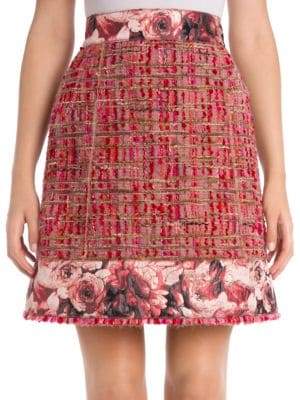Floral Jacquard Trim Tweed Skirt