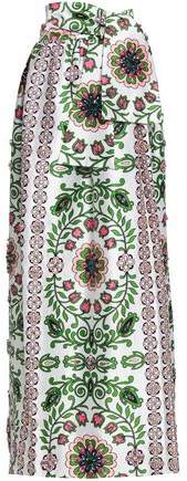 Crystal-Embellished Printed Silk-Satin Maxi Skirt
