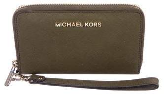 Michael Kors Crosshatch Leather Zip-Around Wallet - GREEN - STYLE