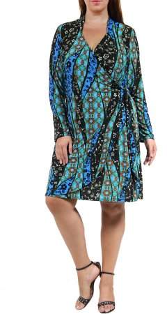 Women's Plus Size Abstract Teal Deep V-neck Dress