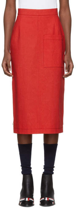 Red High-rise Cuban Pocket Skirt