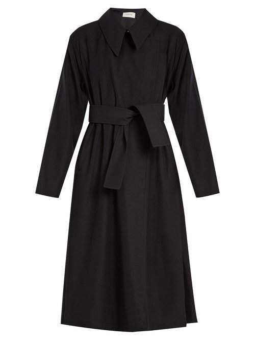 Tie-waist wool-blend twill trench coat