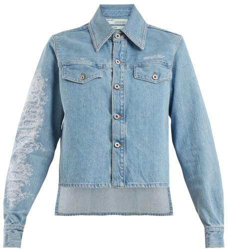 Logo-embroidered denim cropped jacket