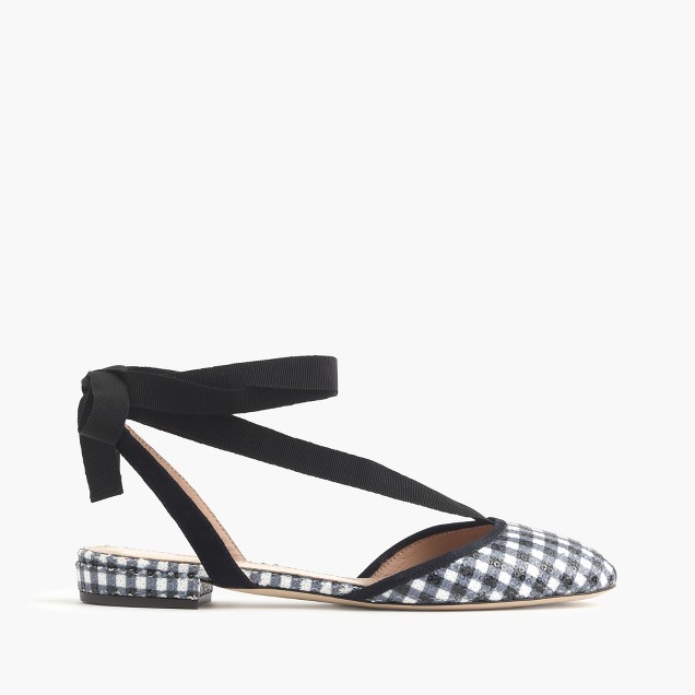 Gingham ankle-wrap flats