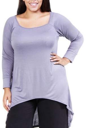 Women's Plus Size High-Low Long Sleeve Extra Long Tunic Top
