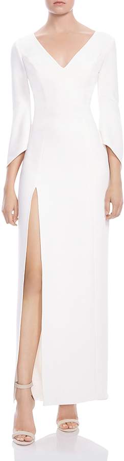 Flounce-Sleeve Crepe Gown