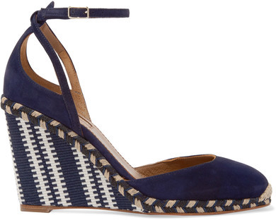 Cape Town Suede And Canvas Wedge Espadrilles - Navy