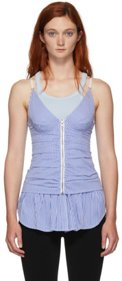 Alexander Wang Blue and White Ruched Zipper Tank Top Alexander Wang Blue and White Ruched Zipper Tank Top
