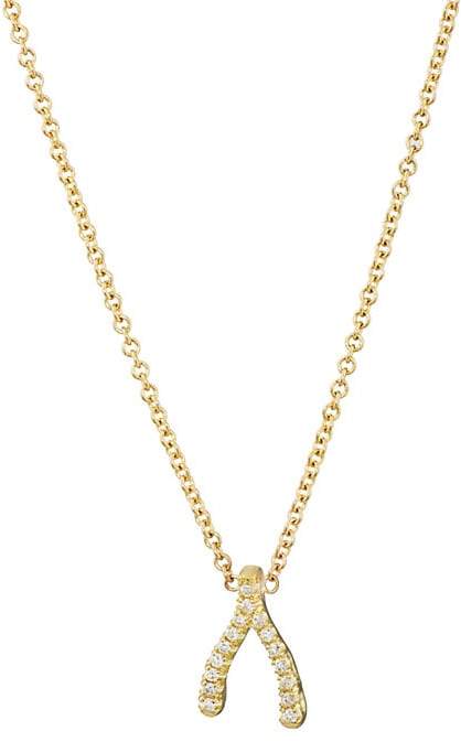 Women's White-Diamond Wishbone Charm Necklace