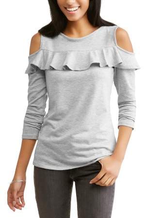 Como Blu Women's French Terry Ruffle Cold Shoulder Sweatshirt