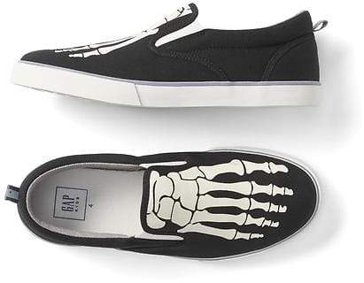 Glow-in-the-dark Halloween skeleton slip-on sneakers